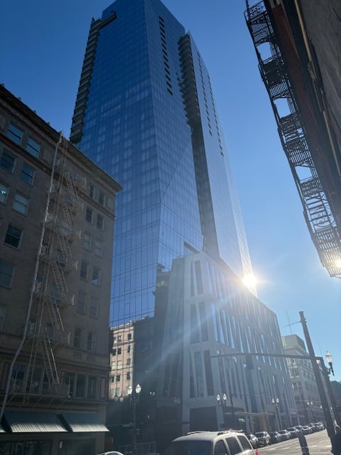 A black glass skyscraper