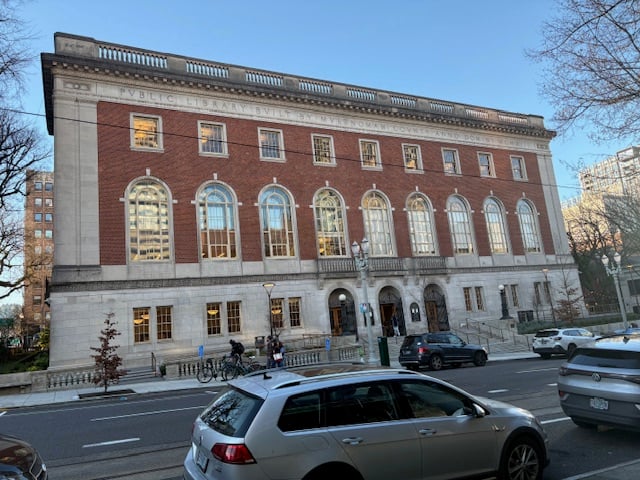 Three-story brick building