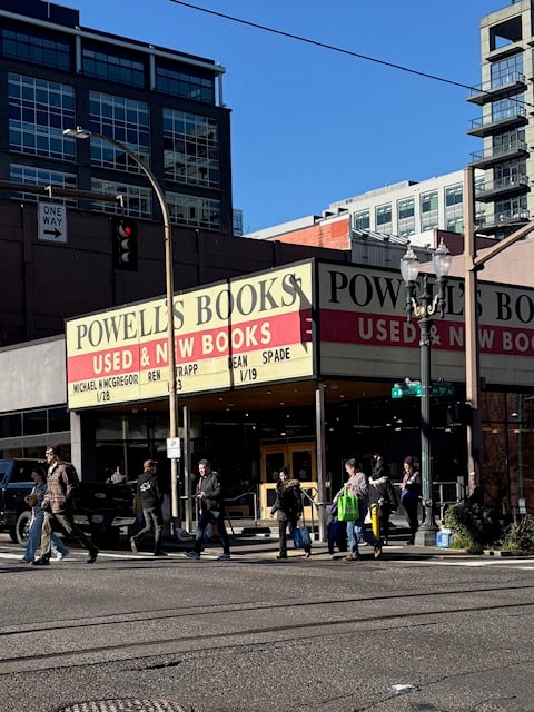 The marquee of Powell's bookstore